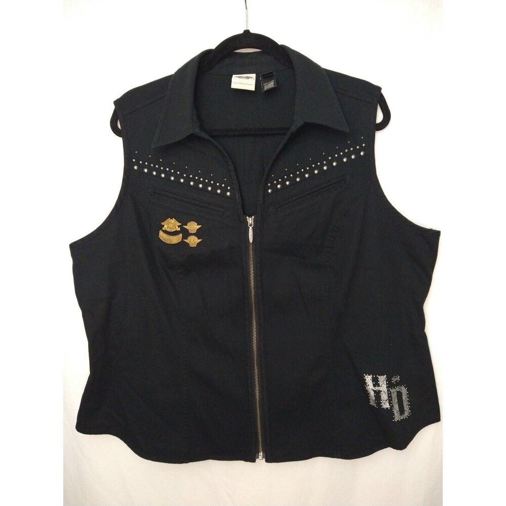 Lot VEST and 4 PINS Harley Davidson Black Full Zip Women's Size 2W (20-22)